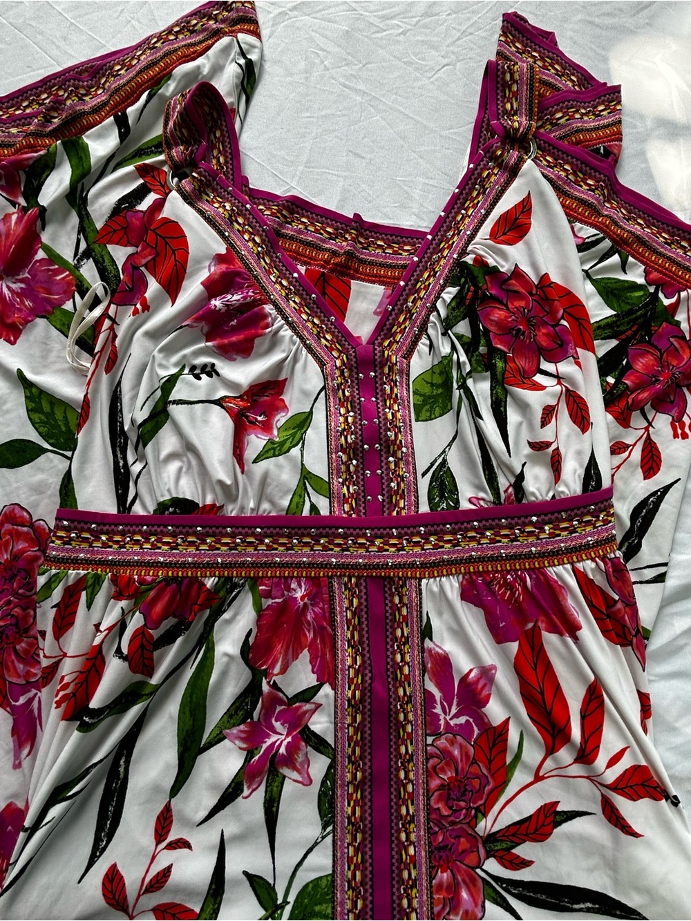 INC International Concepts Pink and Multicolor Floral Embellished VNeck Dress 1X - Picture 15 of 16